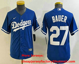 Youth Los Angeles Dodgers #27 Trevor Bauer Blue Cool Base Jersey