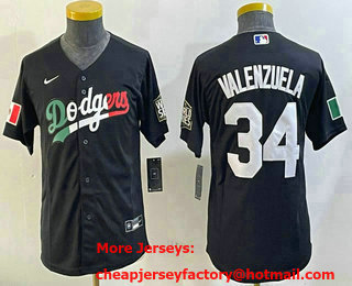 Youth Los Angeles Dodgers #34 Fernando Valenzuela Black Mexico 2020 World Series Cool Base Nike Jersey