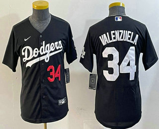 Youth Los Angeles Dodgers #34 Fernando Valenzuela Black Stitched Cool Base Jersey