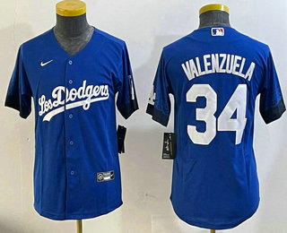 Youth Los Angeles Dodgers #34 Fernando Valenzuela Blue City Connect Cool Base Stitched Jersey