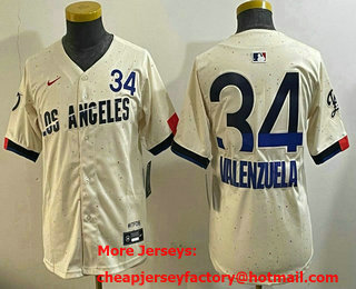 Youth Los Angeles Dodgers #34 Fernando Valenzuela Number Cream 2024 City Connect Limited Stitched Jersey