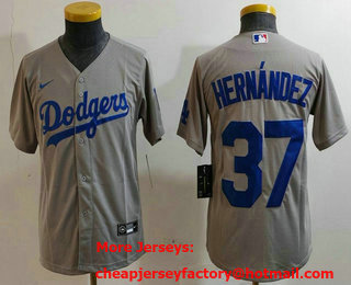Youth Los Angeles Dodgers #37 Teoscar Hernandez Grey Cool Base Stitched Jersey