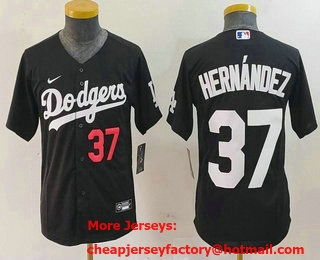 Youth Los Angeles Dodgers #37 Teoscar Hernandez Number Black Cool Base Stitched Jersey