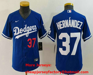 Youth Los Angeles Dodgers #37 Teoscar Hernandez Number Blue Cool Base Stitched Jersey