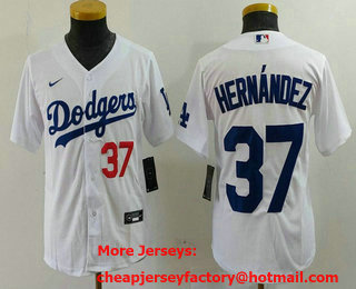Youth Los Angeles Dodgers #37 Teoscar Hernandez Number White Cool Base Stitched Jersey