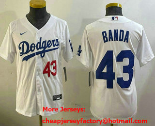 Youth Los Angeles Dodgers #43 Anthony Banda Number White Cool Base Stitched Jersey