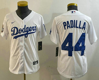 Youth Los Angeles Dodgers #44 Vicente Padilla White 2024 World Series Cool Base Stitched Jersey