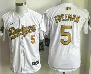 Youth Los Angeles Dodgers #5 Freddie Freeman White 2025 Gold Collection Limited Stitched Jersey