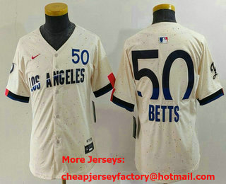 Youth Los Angeles Dodgers #50 Mookie Betts Cream 2024 City Connect Limited Jersey