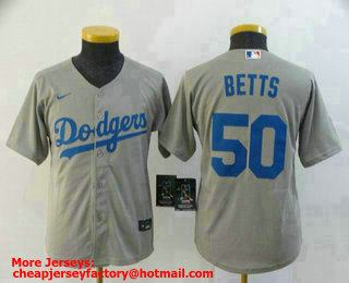 Youth Los Angeles Dodgers #50 Mookie Betts Gray Stitched MLB Cool Base Nike Jersey