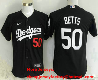 Youth Los Angeles Dodgers #50 Mookie Betts Number Black Stitched Cool Base Nike Jersey