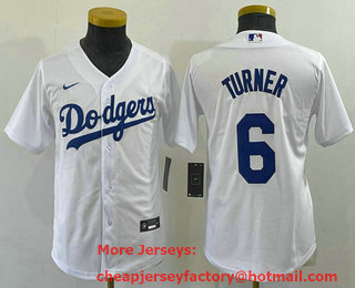 Youth Los Angeles Dodgers #6 Trea Turner White Stitched MLB Cool Base Nike Jersey