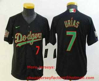 Youth Los Angeles Dodgers #7 Julio Urias Black Green Mexico 2020 World Series Stitched MLB Jersey
