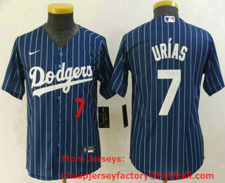 Youth Los Angeles Dodgers #7 Julio Urias Navy Blue Pinstripe Stitched MLB Cool Base Nike Jersey
