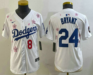 Youth Los Angeles Dodgers #8 24 Kobe Bryant White 2025 Tokyo Series Limited Jersey