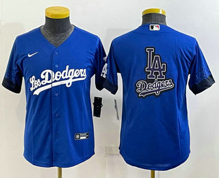 Youth Los Angeles Dodgers Big Logo Blue 2022 City Connect Cool Base Stitched Jersey 02