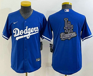 Youth Los Angeles Dodgers Big Logo Blue MLB Cool Base Nike Jersey 02