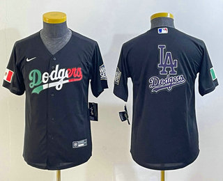 Youth Los Angeles Dodgers Big Logo Mexico Black Cool Base Stitched Baseball Jersey 01