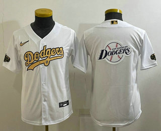 Youth Los Angeles Dodgers Big Logo White 2022 All Star Stitched Cool Base Nike Jersey 02