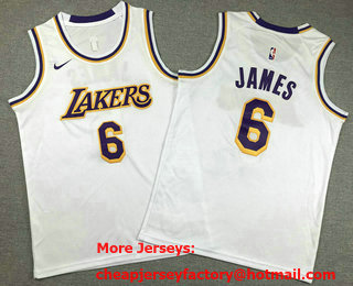 Youth Los Angeles Lakers #6 LeBron James White Icon Swingman Jersey