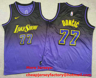 Youth Los Angeles Lakers #77 Luka Doncic Purple City Swingman Jersey