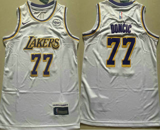 Youth Los Angeles Lakers #77 Luka Doncic White Sponsor Swingman Jersey