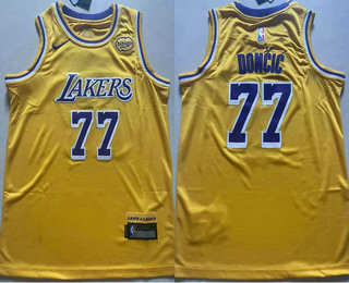 Youth Los Angeles Lakers #77 Luka Doncic Yellow Sponsor Swingman Jersey