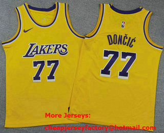 Youth Los Angeles Lakers #77 Luka Doncic Yellow Swingman Jersey