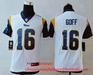 Youth Los Angeles Rams #16 Jared Goff White 2017 Vapor Untouchable Stitched NFL Nike Limited Jersey