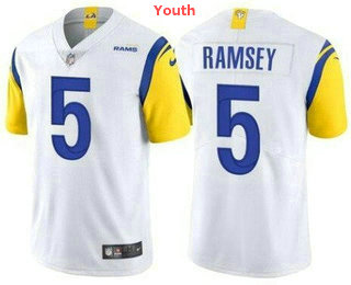 Youth Los Angeles Rams #5 Jalen Ramsey White 2021 NEW Vapor Untouchable Stitched NFL Nike Limited Jersey