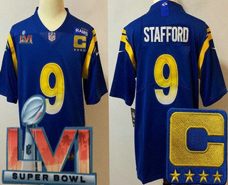 Youth Los Angeles Rams #9 Matthew Stafford Limited Royal C Patch 2022 Super Bowl LVI Vapor Jersey