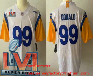 Youth Los Angeles Rams #99 Aaron Donald White 2022 Super Bowl LVI Vapor Untouchable Stitched Limited Jersey