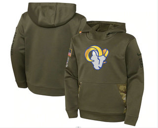 Youth Los Angeles Rams 2022 Olive Salute to Service Therma Performance Pullover Hoodie