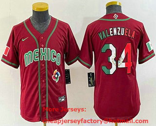Youth Mexico Baseball #34 Fernando Valenzuela 2023 Red World Classic Stitched Jersey 11