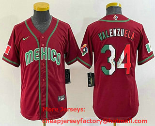 Youth Mexico Baseball #34 Fernando Valenzuela 2023 Red World Classic Stitched Jersey 12