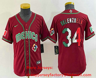 Youth Mexico Baseball #34 Fernando Valenzuela 2023 Red World Classic Stitched Jersey 14