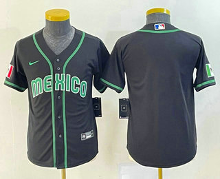 Youth Mexico Baseball Blank 2023 Black World Classic Stitched Jersey 003