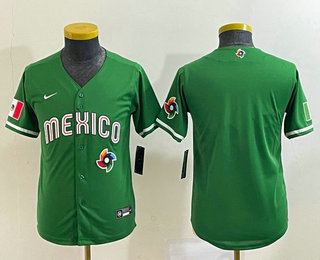 Youth Mexico Baseball Blank 2023 Green World Classic Stitched Jersey 01