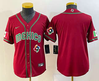 Youth Mexico Baseball Blank 2023 Red World Classic Stitched Jersey 03