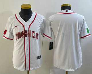 Youth Mexico Baseball Blank 2023 White World Classic Stitched Jersey 01