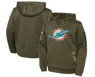 Youth Miami Dolphins 2022 Olive Salute to Service Therma Performance Pullover Hoodie
