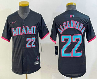 Youth Miami Marlins #22 Sandy Alcantara Number Black 2025 City Connect Limited Stitched Jersey