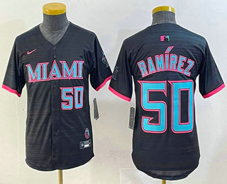 Youth Miami Marlins #50 Agustin Ramirez Number Black 2025 City Connect Limited Jersey