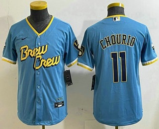 Youth Milwaukee Brewers #11 Jackson Chourio Blue 2022 City Connect Cool Base Stitched Jersey