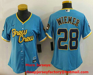 Youth Milwaukee Brewers #28 Joey Wiemer Blue 2022 City Connect Cool Base Stitched Jersey