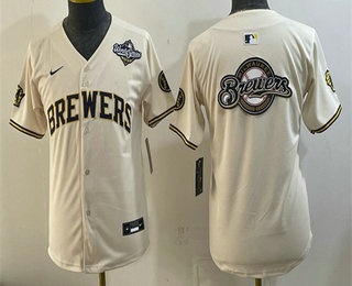 Youth Milwaukee Brewers Team Big Logo Cream 2026 World Series Limited Stitched Jersey