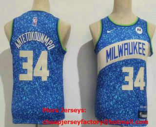 Youth Milwaukee Bucks #34 Giannis Antetokounmpo Blue 2023 City Icon Sponsor Swingman Jersey