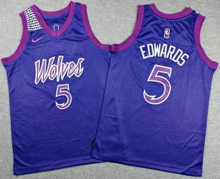 Youth Minnesota Timberwolves #5 Anthony Edwards Purple 2025 City Swingman Jersey