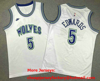 Youth Minnesota Timberwolves #5 Anthony Edwards White Classic Icon Swingman Jersey