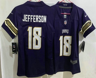 Youth Minnesota Vikings #18 Justin Jefferson Purple 2026 Vapor Rivalries Collection Limited Stitched Jersey